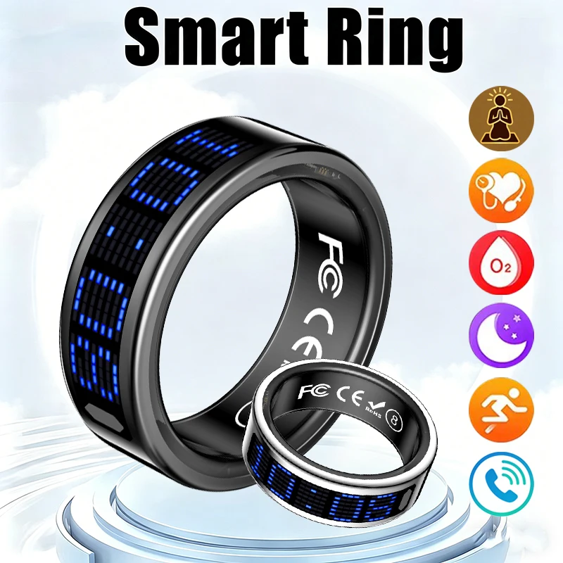 Smart Ring Health Tracker Heart Rate Sleep - New Smart Ring Blue LED Display