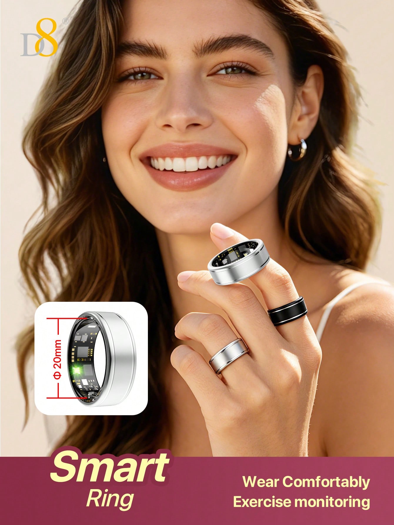 Smart Ring Step Calorie Fitness Monitor - D8 Smart Ring Fitness Tracker For